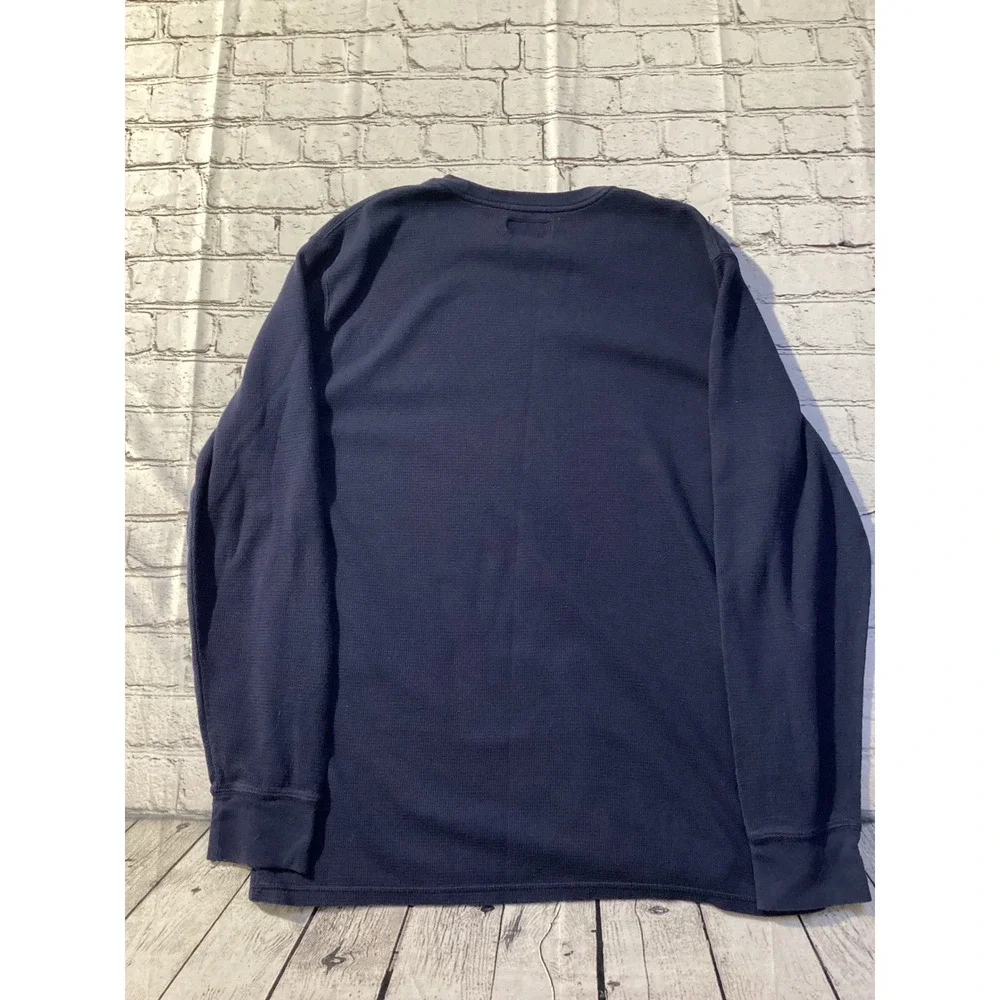 Polo Ralph Lauren Mens XL Navy Blue Waffle Knit Thermal Polo Bear Shirt